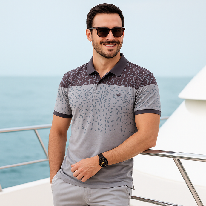 Tricou Polo pentru bărbați - Ares - MALIBU - Maro cu gri
