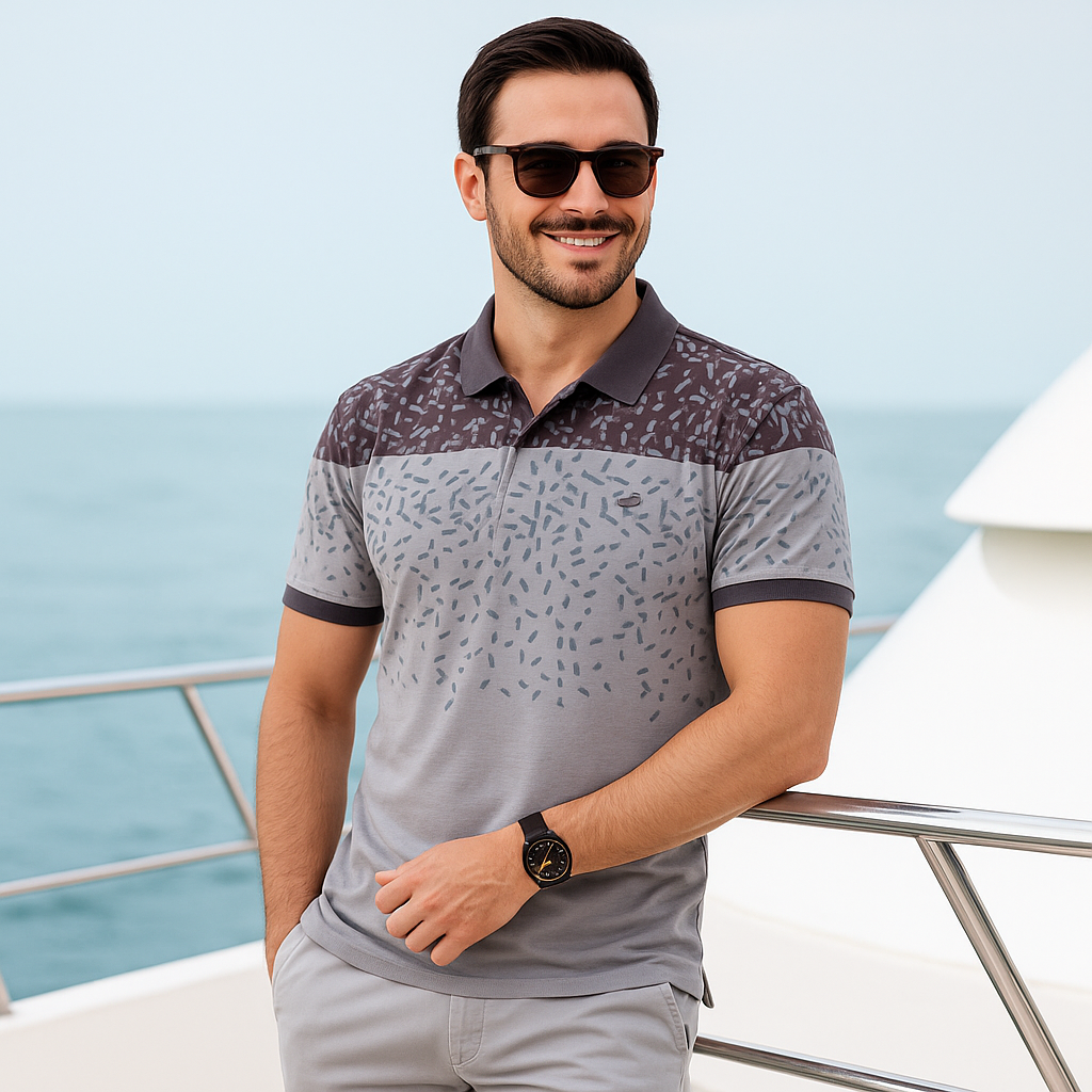 Tricou Polo pentru bărbați - Ares - MALIBU - Maro cu gri