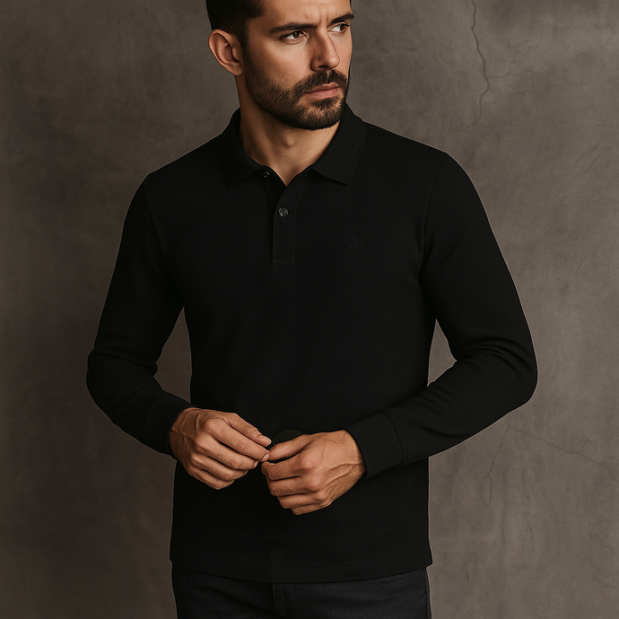Tricou cu mânecă lungă pentru bărbați - Ares - Urban POLO - Negru