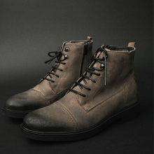 Ghete vintage din piele naturală velur - Gary - Bej - WAX Effect