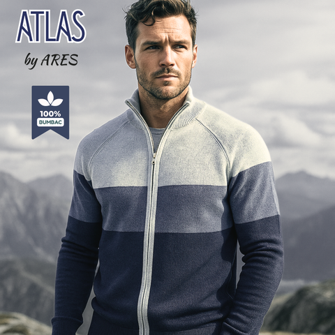 Pulover cu fermoar Ares - ATLAS - Gri cu albastru și bleumarin