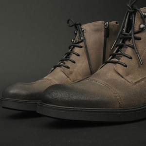 Ghete vintage din piele naturală velur - Gary - Bej - WAX Effect