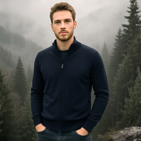 Pulover bărbătesc Premium Zip-UP - Bleumarin închis