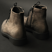 Ghete vintage din piele naturală velur - Gary - Bej - WAX Effect