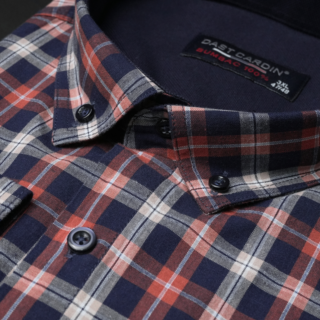 Cămașă bărbătească - Eduard - Portocaliu cu bleumarin și bej