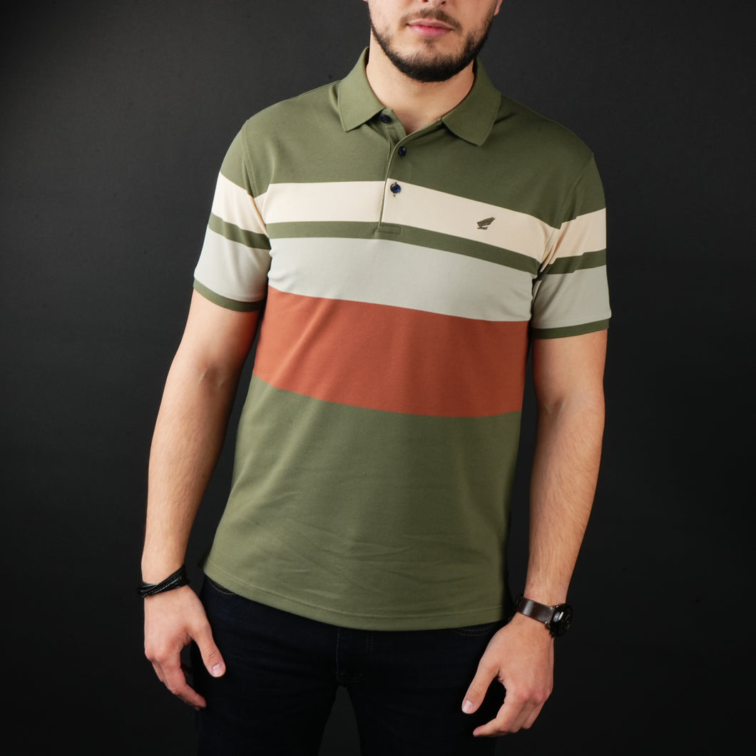 Tricou Polo pentru bărbați - Ares - ROCCO - Kaki cu bej