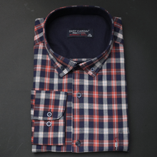 Cămașă bărbătească - Eduard - Portocaliu cu bleumarin și bej