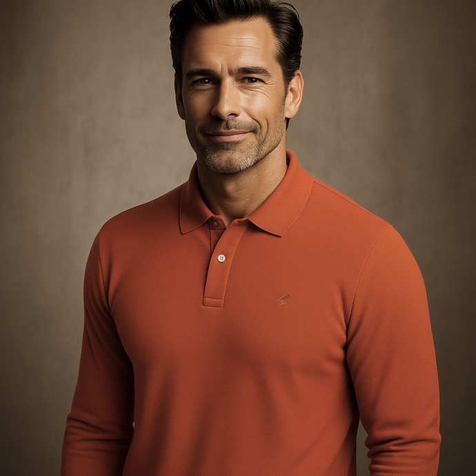 Tricou cu mânecă lungă pentru bărbați - Ares - Urban POLO - Cărămiziu