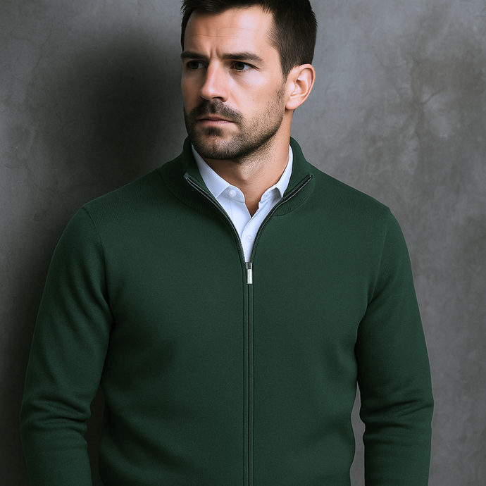 Pulover bărbătesc Premium Zip-UP - Verde crud