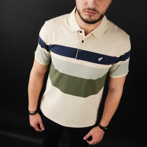 Tricou Polo pentru bărbați - Ares - ROCCO - Bej cu bleumarin