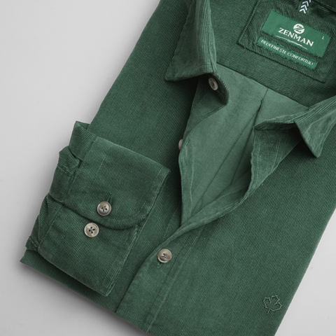 Cămașă din raiat fin - ZENMAN RoyalTOUCH™ - Corduroy EDITION - Verde Smarald