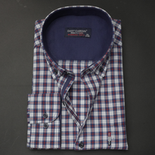 Cămașă bărbătească - Bibescu - Alb cu bleumarin și roșu