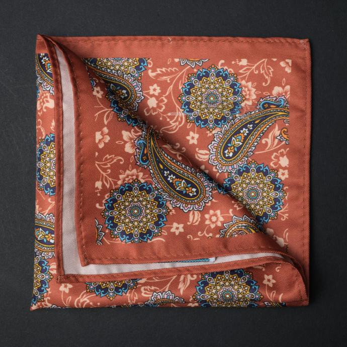 Batistă de buzunar - Cărămiziu cu albastru - Model Paisley - M2