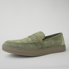 Pantofi bărbătești din piele - DeVille - Verde - Velur Wax Effect