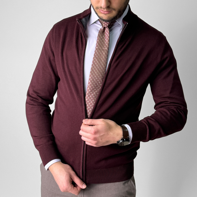 Pulover bărbătesc Premium Zip-UP - Vișiniu