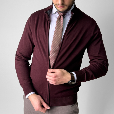 Pulover bărbătesc Premium Zip-UP - Vișiniu