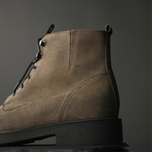 Ghete vintage din piele naturală velur - Gary - Bej - WAX Effect