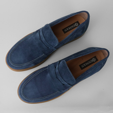 Pantofi bărbătești din piele - DeVille - Bleumarin - Velur