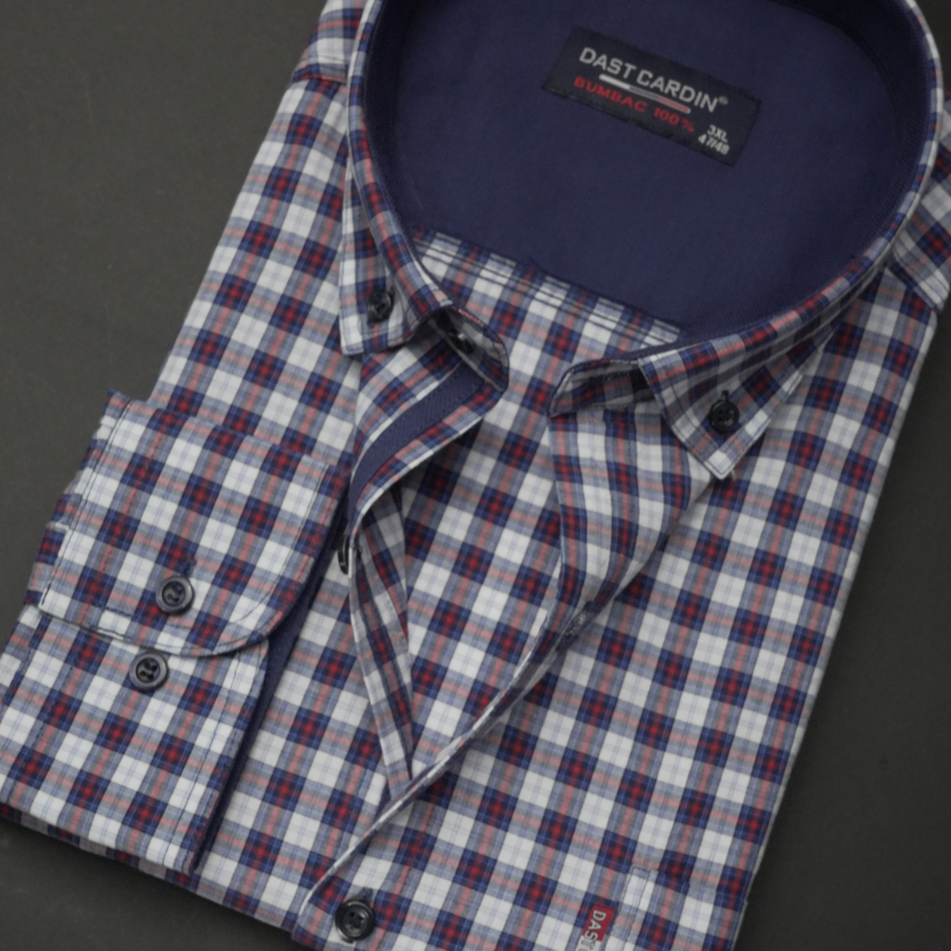 Cămașă bărbătească - Bibescu - Alb cu bleumarin și roșu