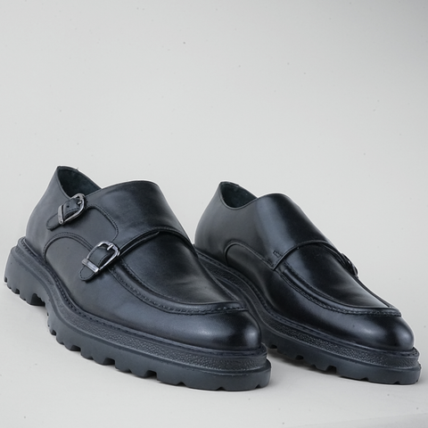 Pantofi bărbătești din piele - Double Monk ARMY - Negru