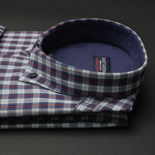 Cămașă bărbătească - Bibescu - Alb cu bleumarin și roșu