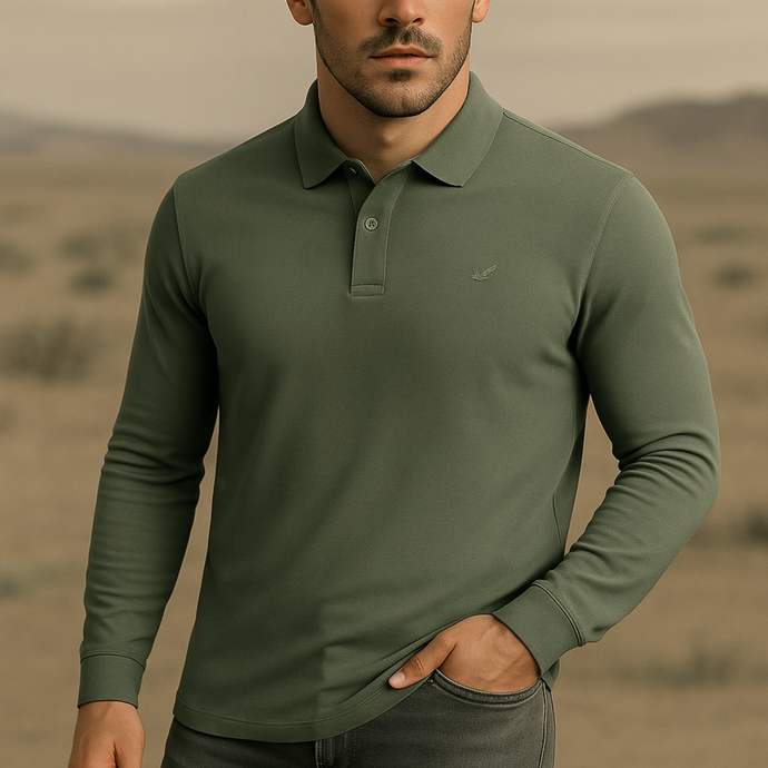 Tricou cu mânecă lungă pentru bărbați - Ares - Urban POLO - Kaki