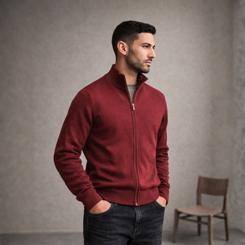 Pulover bărbătesc Premium Zip-UP - Roșu Imperial