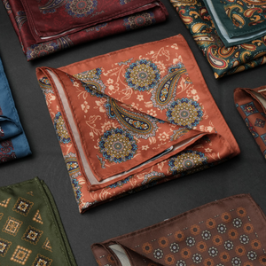 Batistă de buzunar - Cărămiziu cu albastru - Model Paisley - M2