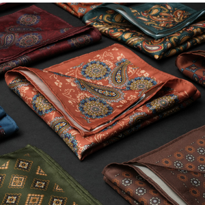 Batistă de buzunar - Cărămiziu cu albastru - Model Paisley - M2