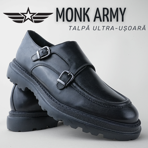 Pantofi bărbătești din piele - Double Monk ARMY - Negru