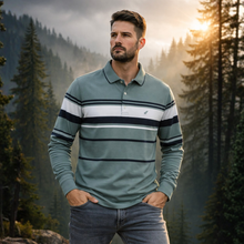 Tricou cu mânecă lungă pentru bărbați - Ares - Urban STRIPE - Verde pal cu alb