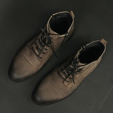 Ghete vintage din piele naturală velur - Gary - Bej - WAX Effect