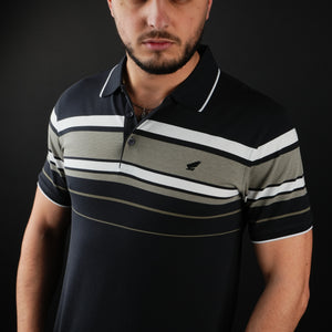 Tricou Polo pentru bărbați - Ares - Harvey - Negru cu alb și kaki
