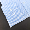 a close up of a blue and white checkered shirt