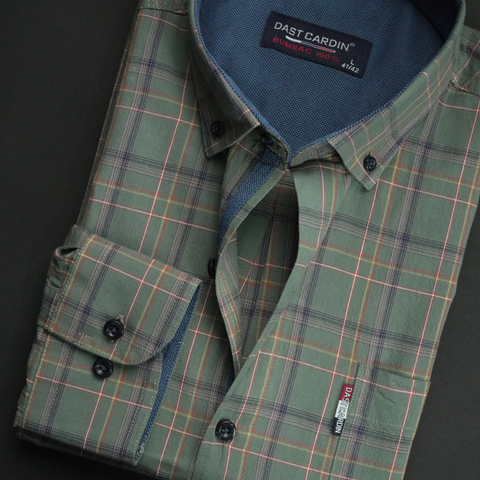 Cămașă pentru bărbați - Roma - Kaki cu galben