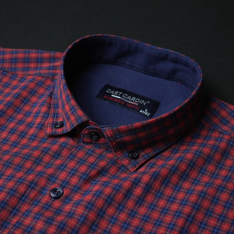 Cămașă pentru bărbați - Ulpius - Roșu cu bleumarin și galben