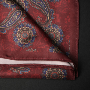 Batistă de buzunar - Vișiniu cu bleumarin - Model Paisley - M4