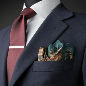 Batistă de buzunar - Verde cu galben și roșu - Model Paisley - M3