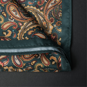 Batistă de buzunar - Verde cu galben și roșu - Model Paisley - M3