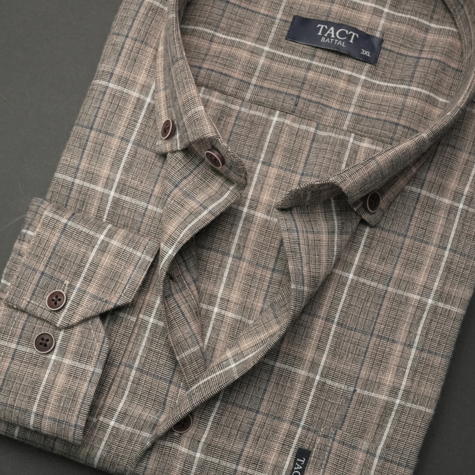 Cămașă groasă pentru bărbați - Arminius - Maro cu bej și bleumarin