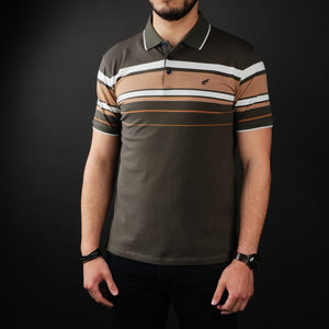 Tricou Polo pentru bărbați - Ares - Harvey - Kaki cu alb și cărămiziu