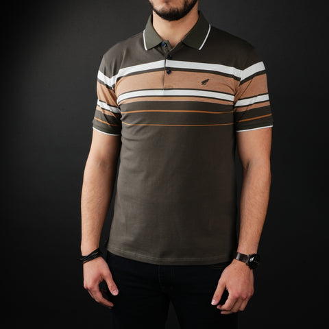 Tricou Polo pentru bărbați - Ares - Harvey - Kaki cu alb și cărămiziu