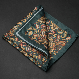 Batistă de buzunar - Verde cu galben și roșu - Model Paisley - M3