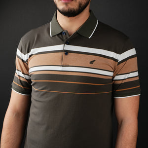 Tricou Polo pentru bărbați - Ares - Harvey - Kaki cu alb și cărămiziu