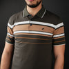 Tricou Polo pentru bărbați - Ares - Harvey - Kaki cu alb și cărămiziu