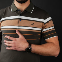 Tricou Polo pentru bărbați - Ares - Harvey - Kaki cu alb și cărămiziu