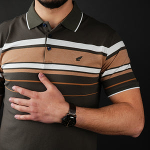 Tricou Polo pentru bărbați - Ares - Harvey - Kaki cu alb și cărămiziu