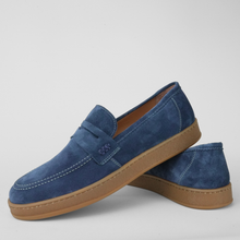 Pantofi bărbătești din piele - DeVille - Bleumarin - Velur