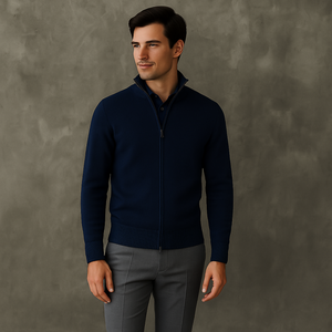 Pulover bărbătesc Premium Zip-UP - Bleumarin