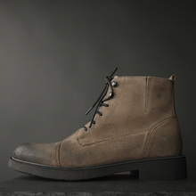 Ghete vintage din piele naturală velur - Gary - Bej - WAX Effect